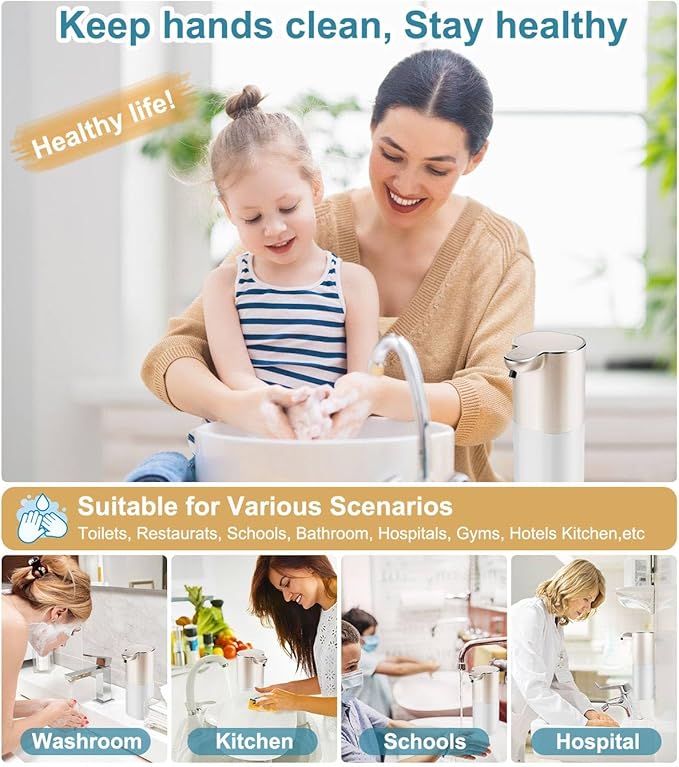 Automatic Liquid Soap Dispenser with 4 Adjustable Volume Control, Touchless Rechargeable Hands Free Auto Soap Dispenser for Kitchen, Bathroom, Hotel, Restaurant,13.5oz/ 400ml