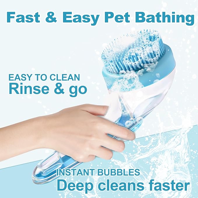 2025 New Dog Bath Brush with Built-in Shampoo Dispenser - 4-in-1 Pet Grooming Kit | Includes 20 Disposable Finger Wipes, 1 Compressed Bath Towel, 2 Body Wipe Compressed Tablets