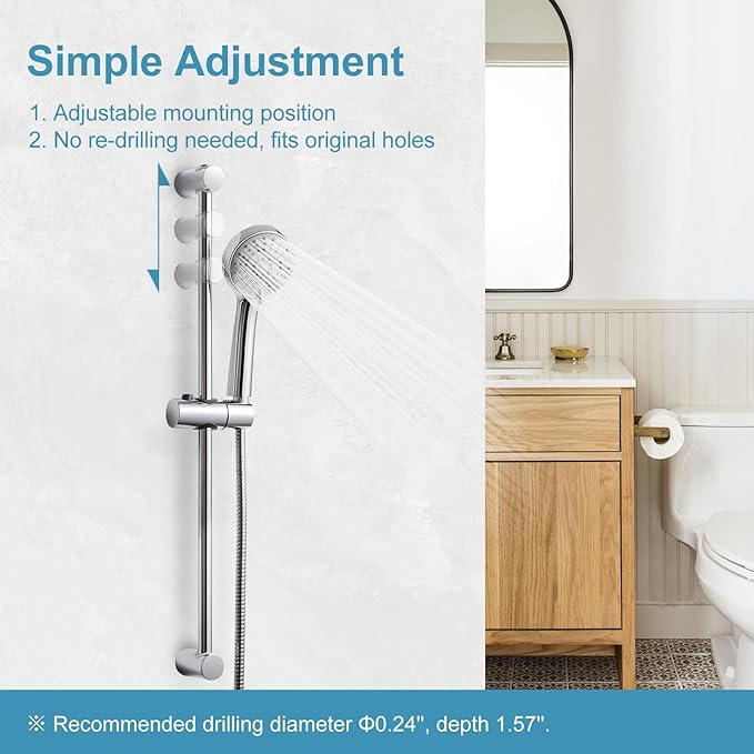 OFFO Shower Slide Bar, 21 in Slide Bar with Adjustable Handheld Shower Head Holder for Bathroom Wall Mounted, Chrome Finish
