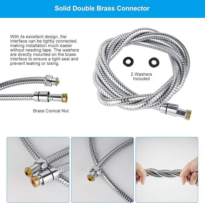 Hibbent All Metal Shower Hose 90 inch (7.5 ft) Bathroom Handheld Shower Head Hose 2.3 meters Extension Replacement Part with Brass Fittings Made of Stainless Steel -Polished Chrome Finish
