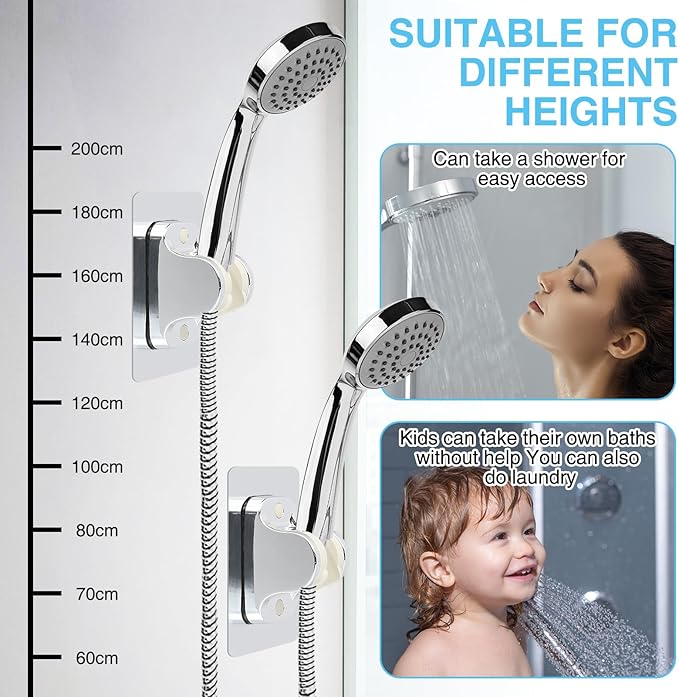 4PCS Shower Head Holder Strong Adhesive Adjustable, Waterproof Shower Hand Held Sprayer Holder Wall Mount