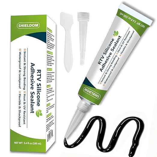 RTV Silicone Adhesive Sealant 100% Silicone Sealer All-Purpose Caulk Waterproof Stronger Adhesion, Shrink & Crack Proof Caulking for Car, Kitchen, Window, Bathroom, Door (Black, 3.4 Fl. Oz.)