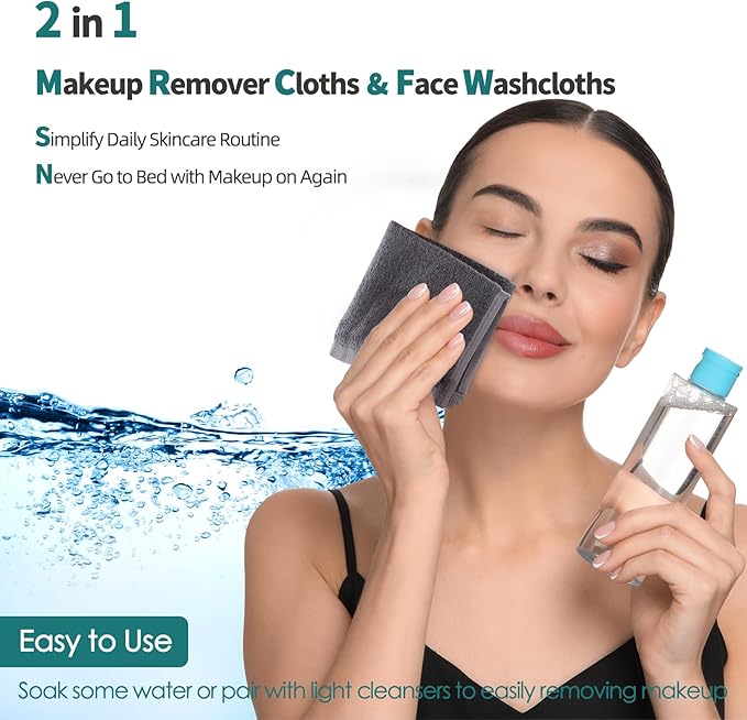 Wash Cloths 6 Pack, Reusable Makeup Remover Towel, 13x13 inch Large Washcloths for Face and Body, Super Soft and Skin Friendly Face Towel on Sensitive Skin, Easy to Rinse Grey Facial Cleaning Cloths