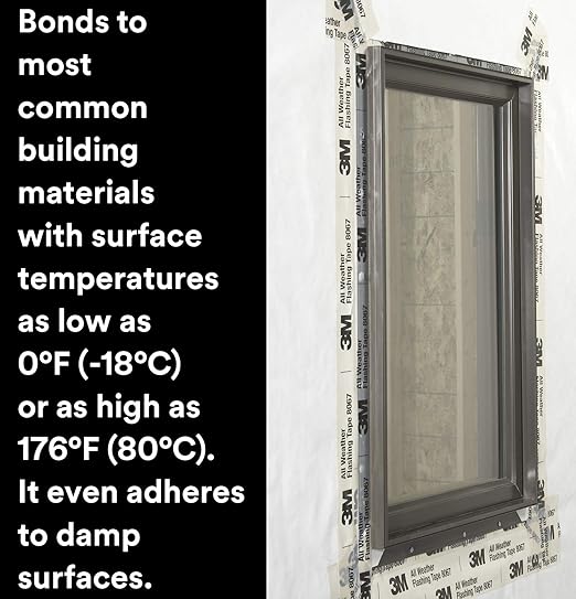 3M All Weather Flashing Tape 8067, 3 in x 75 ft, 1 Roll, Adhesive Backed Split Liner, Waterproof Flashing Seals Doors, Windows, Openings in Wood Frame Construction (Pack of 12)