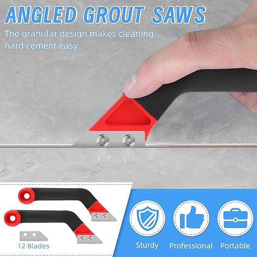 33 Pcs Grout Removal Tool Kit, 2 Tile Grout Saws with 12 Extra Blades, 2 Hand Grout Saw and 2 Cleaning Blades, Caulk Remover for Bath Shower, Ideal for Floor Tile Grout Cleaning
