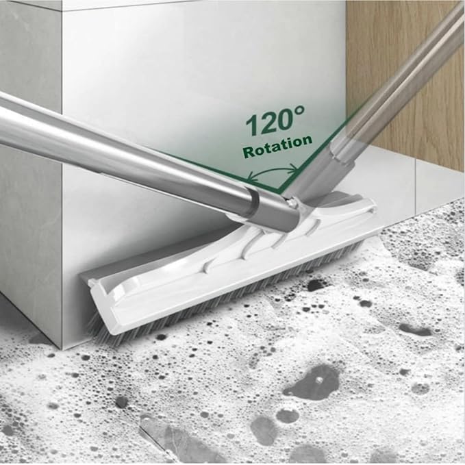 2 in 1 Cleaning Floor Scrub Brush Floor Brush Scrubber New Upgraded 53.5" Long Handle Grout Brush Scrape V-Shape Stiff Bristle Cleaning Brush with Squeegee 120°Rotating Tile Brush for Bathroom