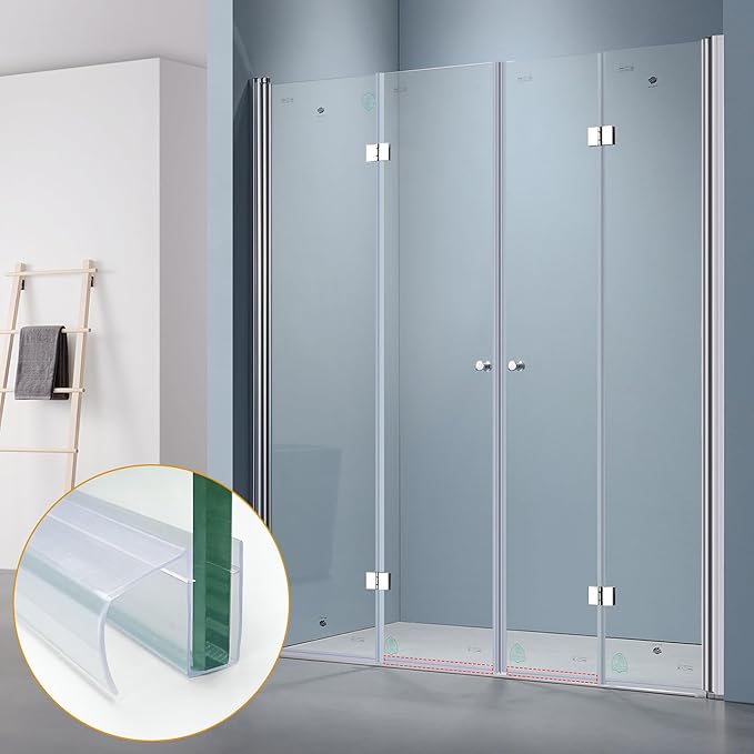 Bathroom Shower Glass Door Bottom Seal Strip, 2PCS 36 Inch Long Clear PVC Seal Strips for 5/16"(8mm) Thick Framless Glass Door Panel