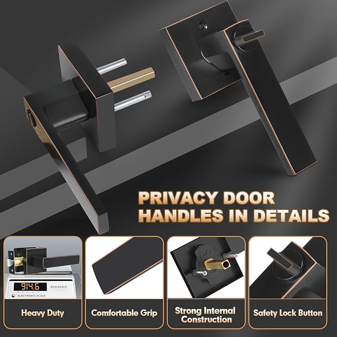 Privacy Door Levers, 1 Pack Oil Rubbed Bronze Door Handles Interior Heavy Duty Bed and Bath Keyless Door Locksets, Reversible for Left Right Handed Doors