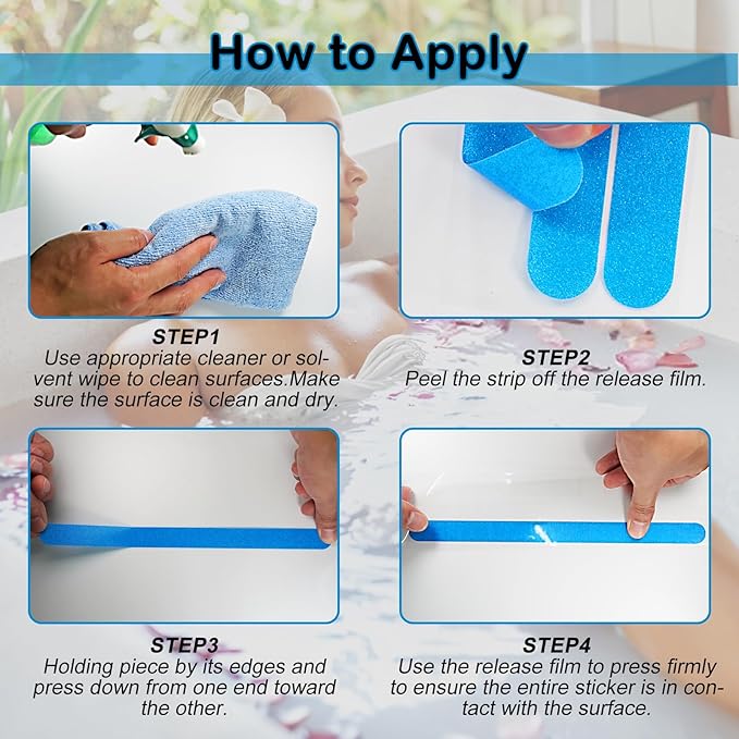 S&X Non Slip Bath Stickers,Gritty Textured Slip-Resistant Treads,0.75-Inch by 11-Inch,12 Strips Per Pack (Blue)