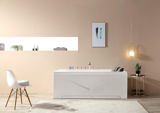 Empava Whirlpool Bathtub 71 Inch,2 Person Whirlpool Tubs With 16 Jets,Jetted Bathtub,Acrylic SPA Bath Tub,Hydro Massage Bathtub With Right Drain,3-Side Apron,White