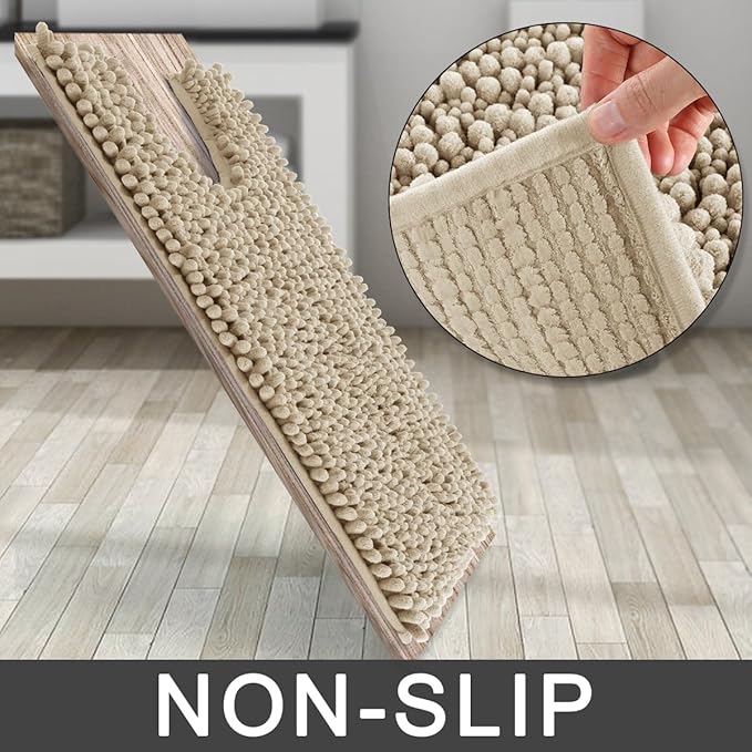 Yimobra Toilet Rug U Shaped Washable 24x24 Inch - Ultra Soft Absorbent Chenille Bath Rugs for Toilet, Quick Dry & Machine Washable, Non Slip Contour Bathroom Mat, Pale Khaki