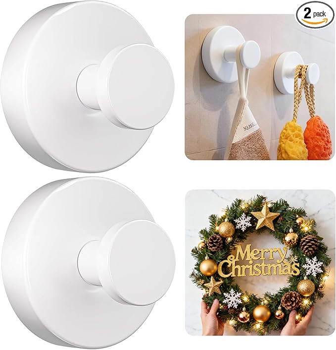 luckin smile Suction Cup Hooks for Shower, No-Drill Removable Towel Hook for Bathrooms, Shower Hooks, Suitable for Bathrooms, Kitchens, Windows, Glass, Powerful Suction Cup Hook