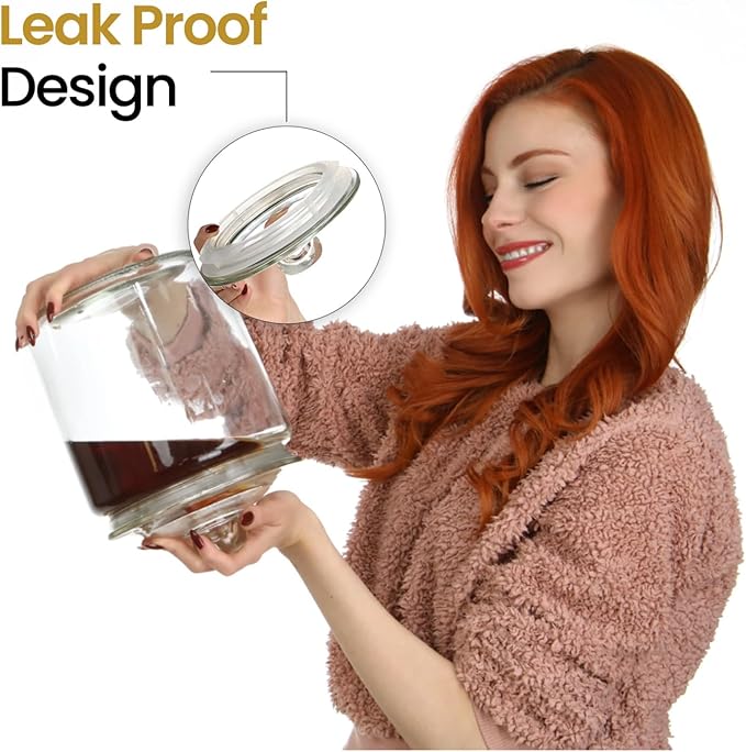 1/2 Gallon Glass Jar Airtight With Lid - Extra Gasket - Glass Canisters With Lids, Wide Mouth, 64 oz Glass Cookie jar, Candy Jar, Dog Treats, Sugar, Food, Kitchen Storage and Laundry Room