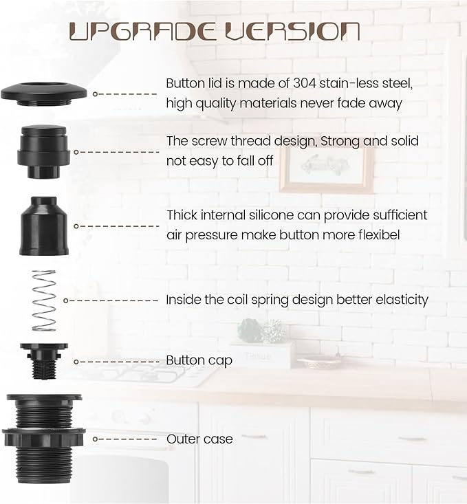 Garbage Disposal Air Switch Kit Sink Top Waste Disposal Stainless Steel Black On/Off Air Button Food and Waste Disposals Part by Etoolcity, UL Listed