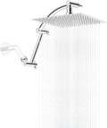 Hibbent All Metal Rain Shower Head, 8'' High Pressure Rainfall Square Showerhead with 16" Shower Head Extension Arm, Solid Brass Adjustable Shower Arm Extender, Waterfall fixed Showerheads, Chrome