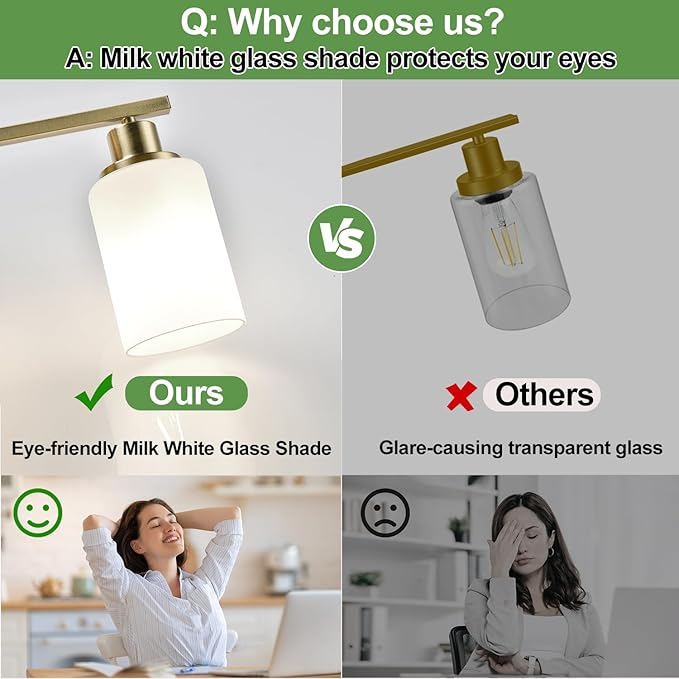 4-Light Bathroom Light Fixtures, Aged Brass Vanity Light with Milky White Shades, Bathroom Lighting Fixtures Over Mirror, Modern Bathroom Wall Lamp for Mirror Living Room Cabinet Bedroom
