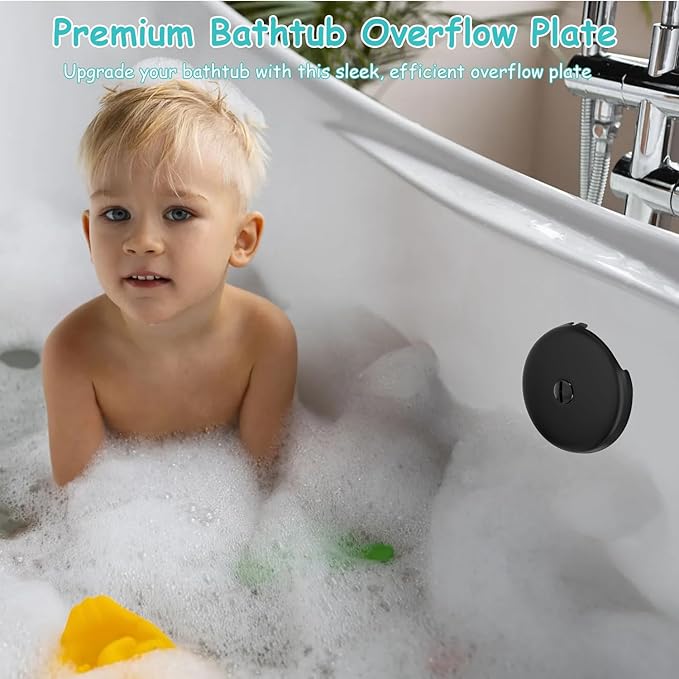 Single Hole Bathtub Drain Cover 1/8", Universal Bathtub Overflow Drain Cover with One Matching Screw for Waste and Over Flow, Tub Overflow Cover Fits Most Standard Bath Tub Drains (2PCS) (Black)