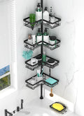 Tension Pole Shower Caddy Corner with 2 Soap Holders, 4 Tier Bathroom Shower Organizer Floor to Ceiling 25-114 inch, Adjustable, Multiple Hooks, Stable Base, Rustproof, Black
