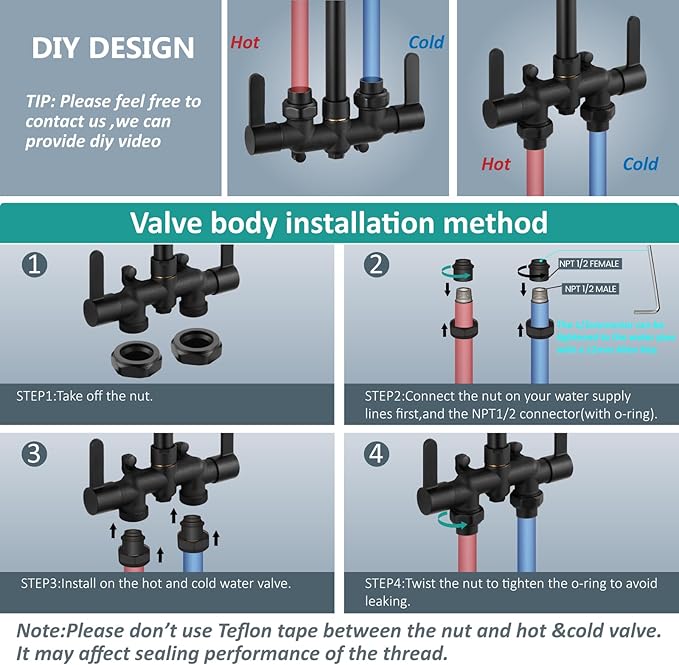 Aolemi Outdoor Shower Fixtures Kit Faucet System 3 Inch Center with Showerhead 2 Handle Exposed Shower with Brass Mix Valve Matte Black