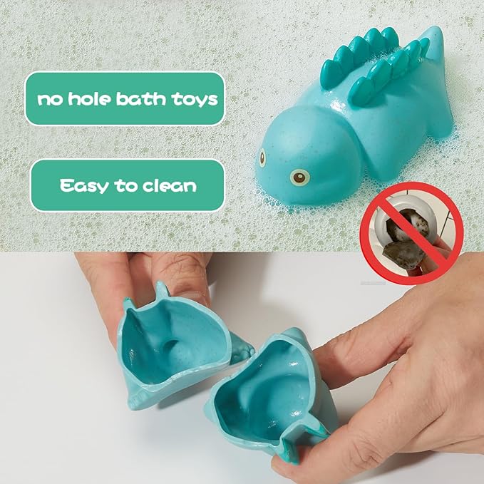 Bath Toys, Dinosaur 9 Pack | Sealed, No Hole & Mold Free Bath Toys Design | Soft, Squeezable & Float on Water | Safe & Non-Toxic Easy-Grip Baby & Toddler Bath Toy Set | Baby Pool Toys