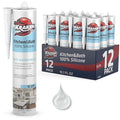 Kraken Bond Premium Kitchen and Bathroom Silicone Caulk Clear - (12x10.1 fl.oz) RTV Clear Silicone Sealant Waterproof for Kitchen, Bathroom, Shower, Sink, Anti Shrink 100% Silicone Caulking | 12 Pack
