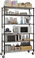 6 Tier Storage Racks Shelving, Heavy Steel Pantry Shelves, Adjustable Wire Shelving Rack with Wheels, Suitable for Garage, Kitchens, Bathroom, Offices, 46" W x 17.7" D x 82" H, Black
