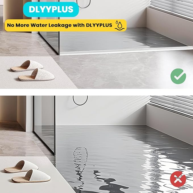 Shower Threshold Water Dam Barrier 98", Silicone Sealant Included, Collapsible Self-Adhesive Water Blocker, Shower Door Water Stopper for Floor Bathroom Kitchen Bathtub Sink