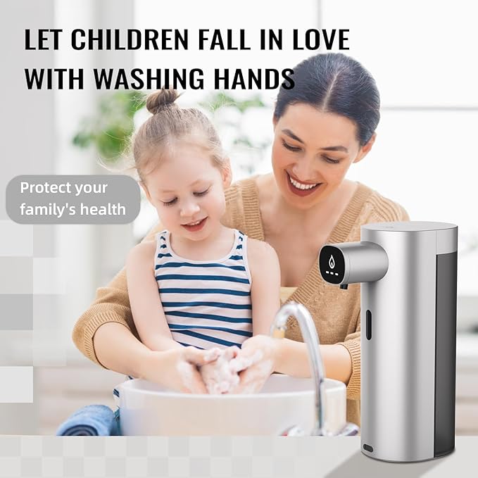 Automatic Liquid Soap Dispenser Touchless, USB Rechargeable Smart Hand Soap Dispenser, 13.5oz/400ml, 3-Level Adjustable, Compatible with Thick Thin Dish Soap for Bathroom Kitchen, Clog-Free, Silver