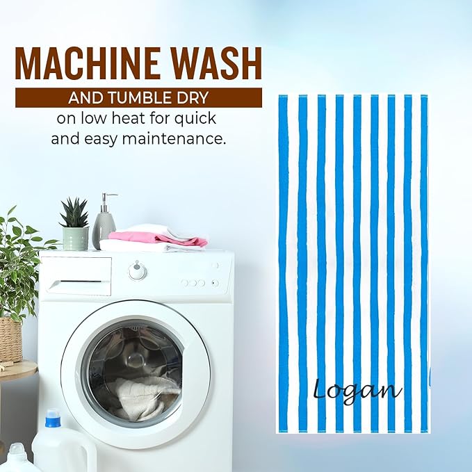 Personalized Passion Beach Towels for Adults - Custom Pool Towels with Name - Highly Absorbent Cotton - Striped Design for Women & Men - Large 70x30 Bath Sheet for Hotel, Swim & Camping - Blue