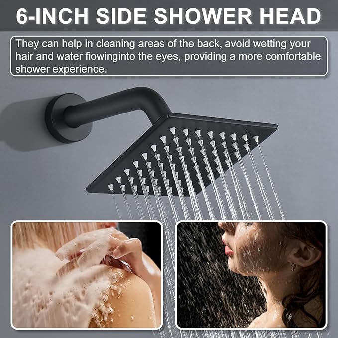 Shower System Brass Thermostatic Shower Faucet Set With Valve and Diverter Shower Mixer With Rain Head and Handheld High Pressure Square Rainfall