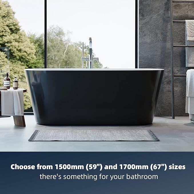 67'' Freestanding Bathtub, Deep Soaking Tub with Non-Slip Base, Acrylic, cUPC Certified Free Standing Tub, Chrome Drain Bath Tub, Modern Tub for Bathrooms, Black