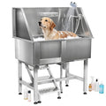 Dog Grooming Tub 38inch Stainless Steel Dog Bathing Station with Non-Slip Steps Faucet for Small to Large Pet up to 220lbs – Pet Wash Tub for Home Grooming Use