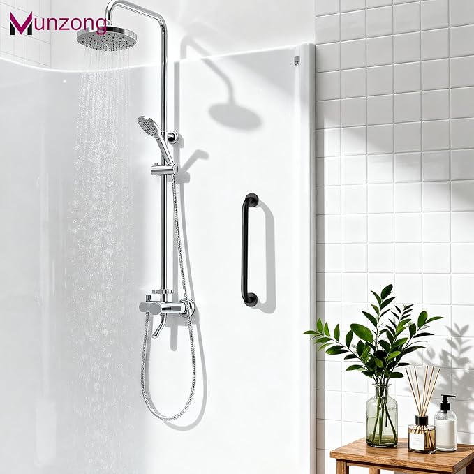 16 Inch Anti Slip Shower Grab Bar, Munzong Oil Rubbed Black Bathroom Grab Bar for Bathtubs and Showers, Knurled Handicap Balance Bar,Safety Hand Rail Support Elderly Senior Assist Bath Handle