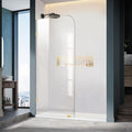 34" W ×74" H Shower Glass Panel, Frameless Bathroom Shower Door, Fixed Glass Shower Panel with Clamps, 5/16"(8mm) Thick Clear Tempered Shower Door in Brushed Gold