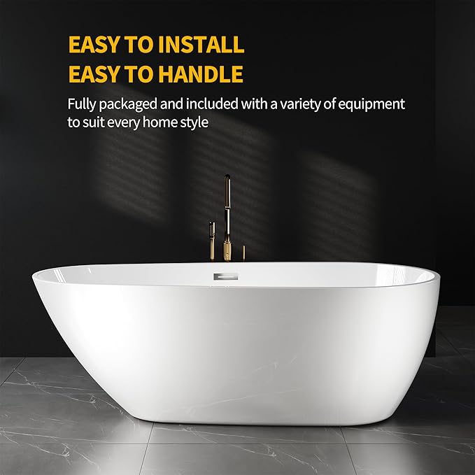 Bathtub with Upturned Ends, CUPC Chrome Drain and Overflow, White Interior and Black Exterior, Built-in Overflow, Fiber-Coated Fixing Bracket