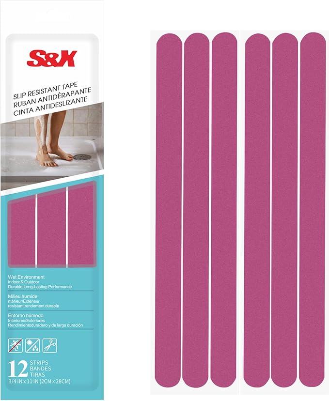 S&X Non-Slip Bathtub Shower Stickers 12-Pack Anti-Skid Strips, Waterproof Adhesive Safety Decals, Fine Grit Tread for Steps, Stairs, Pools, Boats, and Floors - Purple