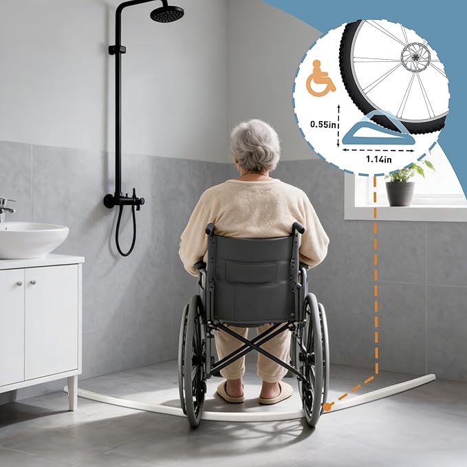 72inch Shower Threshold Water Dam White Self-Adhesive Water Barrier Collapsible Shower Guard Waterproof Flexible Silicone Bathroom Seal Strip for Bathtub,Tile, Floor, Wheelchair Access