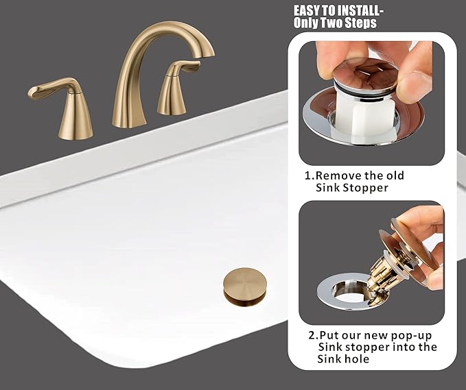 Artiwell Universal Bathroom Sink Drain Stopper, Fits Most Pop-Up Drains for Vessel Sink Lavatory Vanity, Sink Drain Strainer with Detachable Hair Catcher, Tested by Plumber in US (Champagne Bronze)