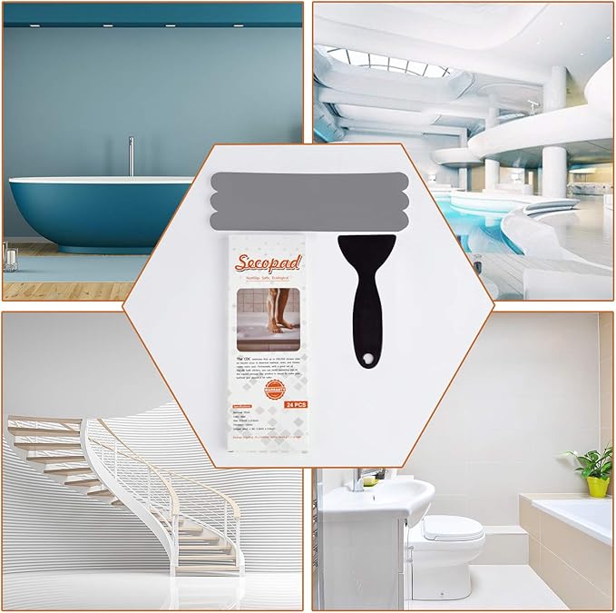Non-Slip Bathtub Stickers,24 PCS Safety Bathroom Tubs Showers Treads Adhesive Decals Scraper (Gray)