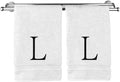 Monogrammed Hand Towel, Personalized Initial Gift, Extra Absorbent 100% Turkish Cotton - Soft Terry Finish - Set of 2 - Black Block Initial L - Embroidered on White Towels
