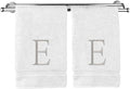 Monogrammed Hand Towel, Personalized Initial Gift, Extra Absorbent 100% Turkish Cotton - Soft Terry Finish - Set of 2 - Silver Block Initial E - Embroidered on White Towels