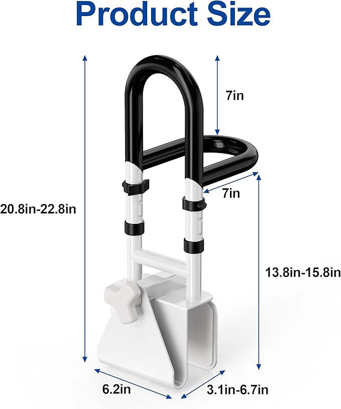 Adjustable Bathtub Safety Rail with Double Grip, 14–18 Inch Height Shower Grab Bar for Seniors, Elderly & Disabled, Non-Slip Tub Side Bar Clamp for Bathroom Support