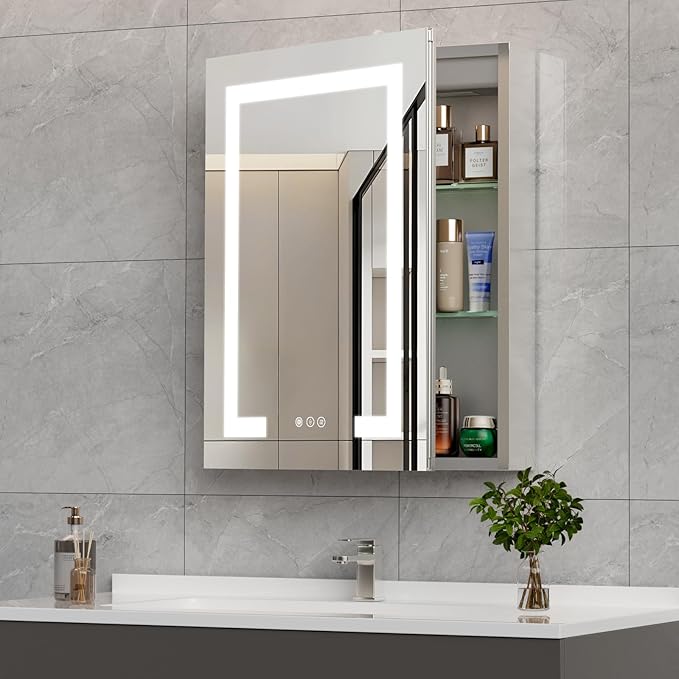 LED Bathroom Mirror 20 * 26 Stepless Dimmable Wall Mirrors with Anti-Fog, Shatter-Proof, Memory, 3 Colors, Memory Function, Water Proof, Decor Vanity Mirror