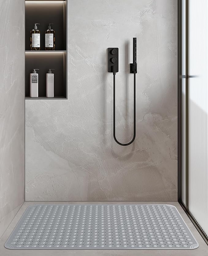 Yolife Extra Large Shower Mat, 34.3" L x 23.3" W TPE Anti Slip Stand Up Shower Mat with Drain Holes and Suction Cups, Large Size Mat More Suitable for Shower Stall, No Odor, Heavy Mat