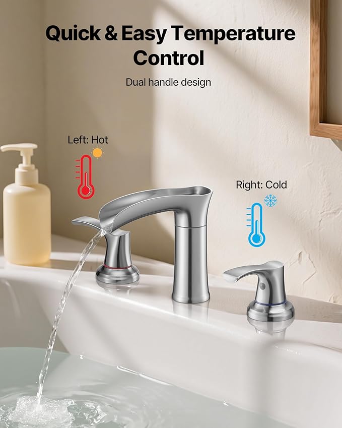 VEVOR Roman Tub Faucet, 3 Hole Waterfall Bathtub Faucet, Zinc Alloy Bath Tubs Faucets Set with 2 Handles, Deck Mount Bath Tub Faucets Set for Pet Washing, Adult Bathing, Silver, Hot & Cold Control