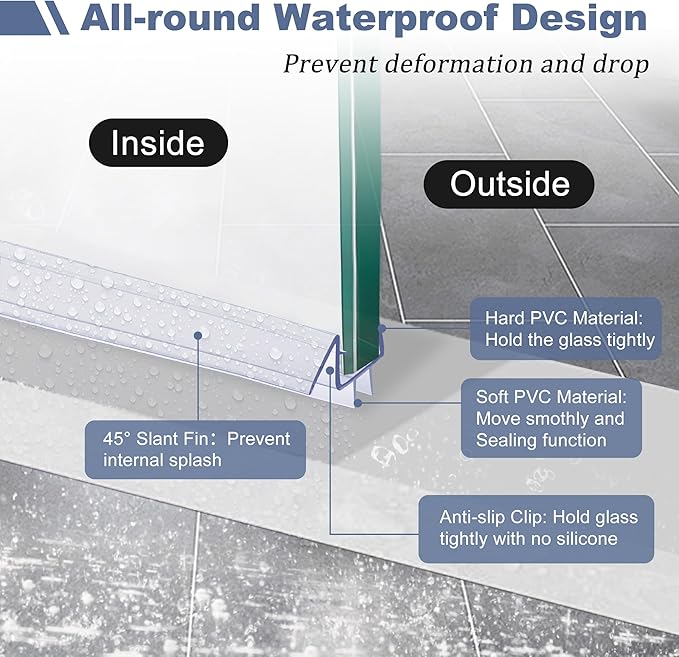 4-Pack Frameless Shower Door Bottom Seal for 3/8 Inch Thick Glass Doors – Stop Shower Leaks and Create a Water Barrier (3/8” x 39”)
