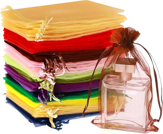 100PCS 4X4.72" Mixed Color Satin Drawstring Organza Pouch Gift Bags for Wedding, Party, Jewelry, Christmas, Festival, Bathroom Soaps, Makeup