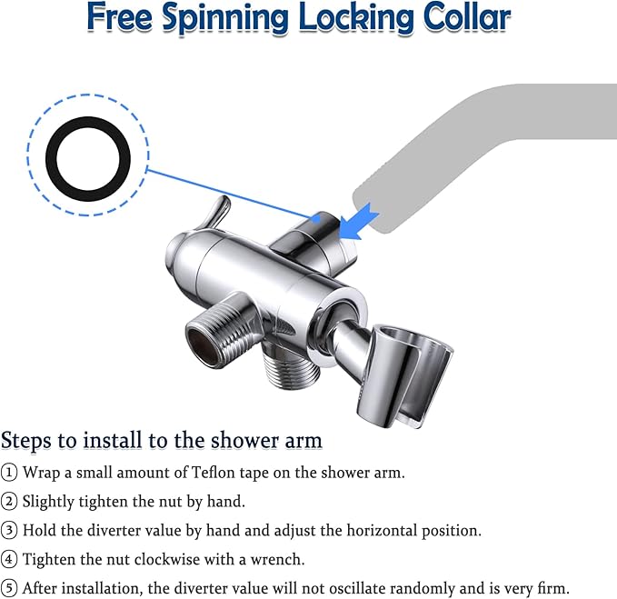 Shower Arm Diverter with Handshower Mount, G1/2 Brass 3 Way Shower Diverter Valve Bathroom Universal Shower System Replacement for Handheld Shower and Fixed Shower Head(Matte Black)