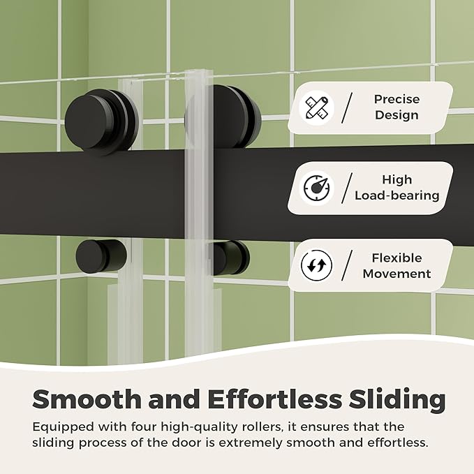DELAVIN 56-60" W x 75" H Double Sliding Frameless Shower Door, Glass Shower Door with 1/4"(6mm) SGCC Tempered Glass, Noiseless Shatterproof Shower Doors Stainless Steel, Aluminum, Black