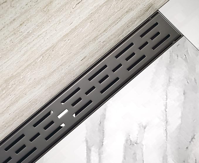 HEATGENE 36-Inch Linear Shower Drain in Venetian Bronze - Stainless Steel Rectangular Shower Floor Drain - Removable Decorative Cover - Adjustable Leveling Feet - CUPC Certified